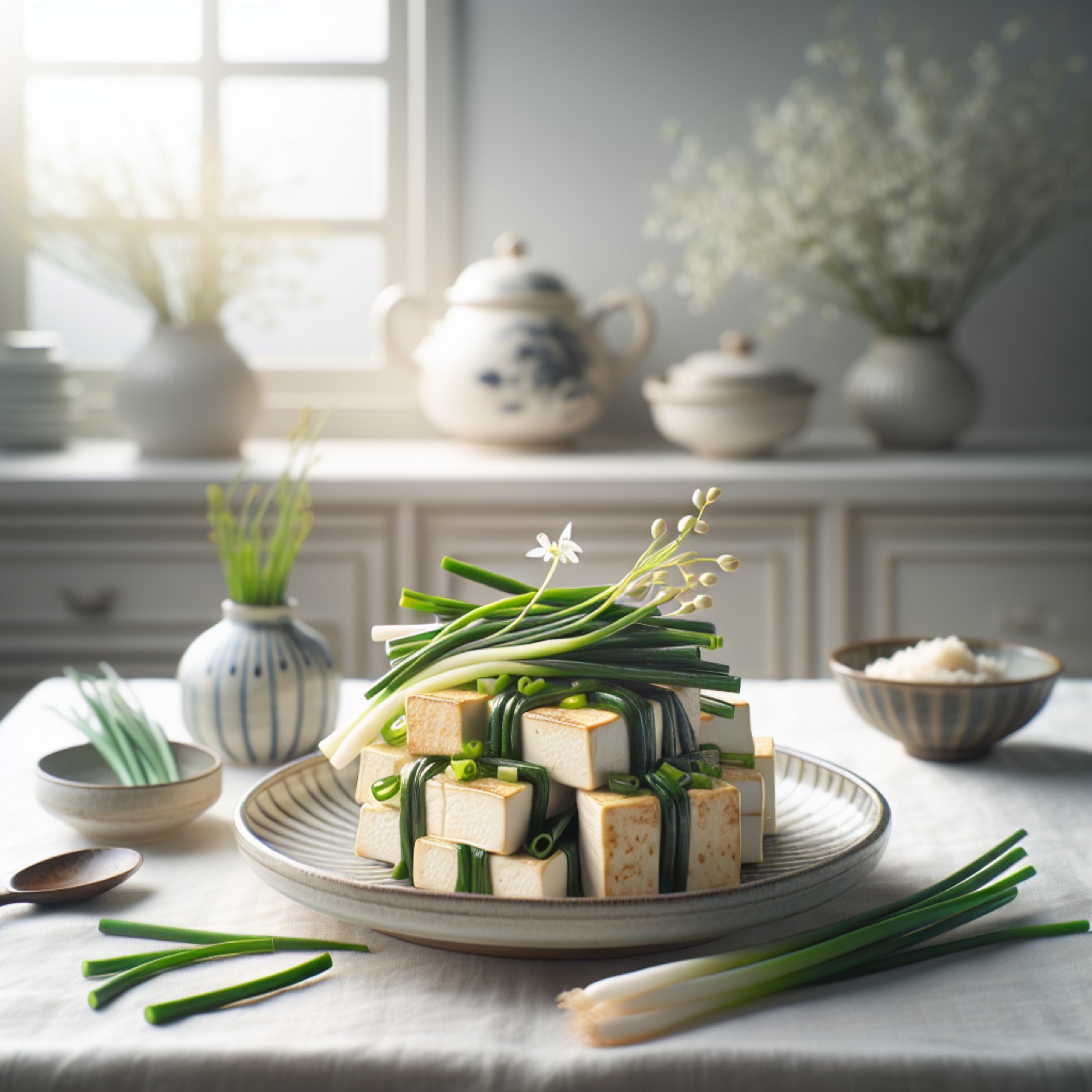 Korean Silken Tofu with Spicy Garlic Chive Sauce