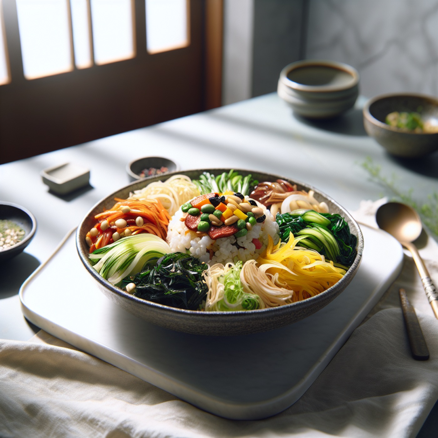 Spring Korean Beef Bibimbap with Fried Egg and Gochujang
