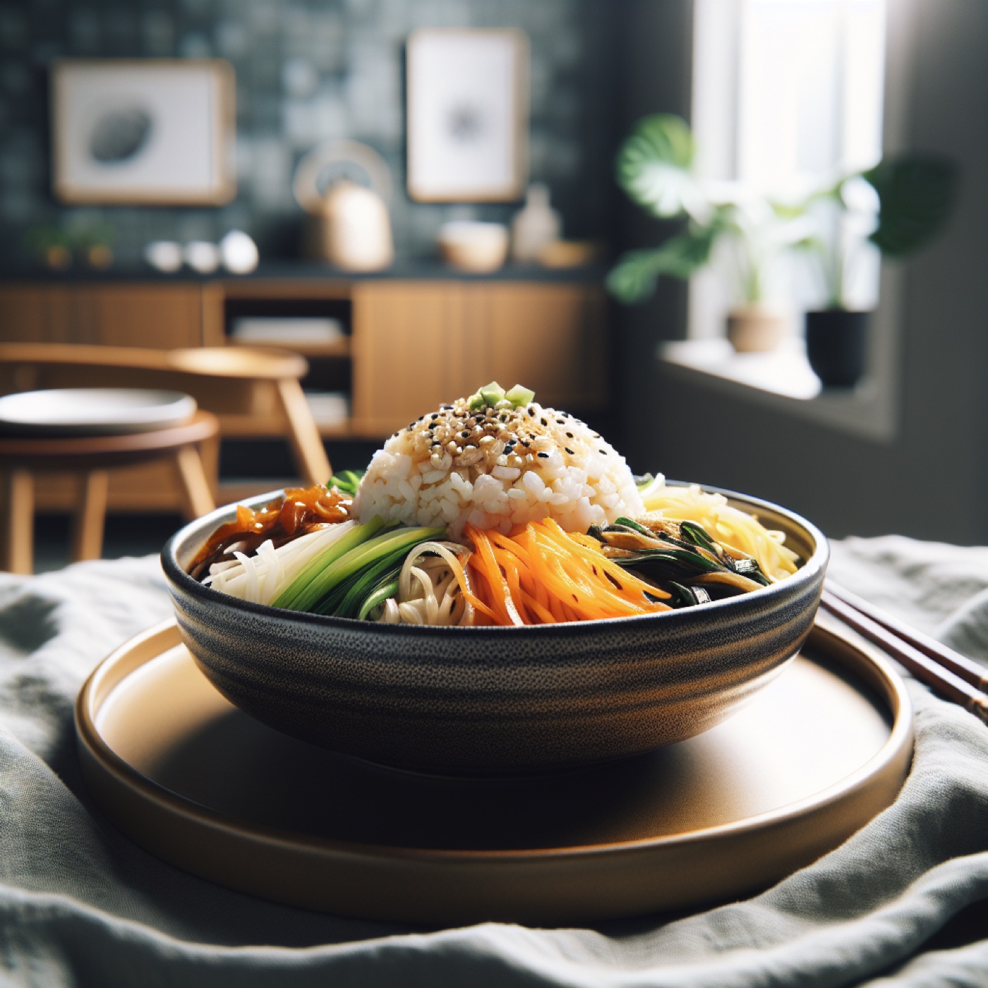 Korean Spring Vegetable Bibimbap with Marinated Beef and Zucchini