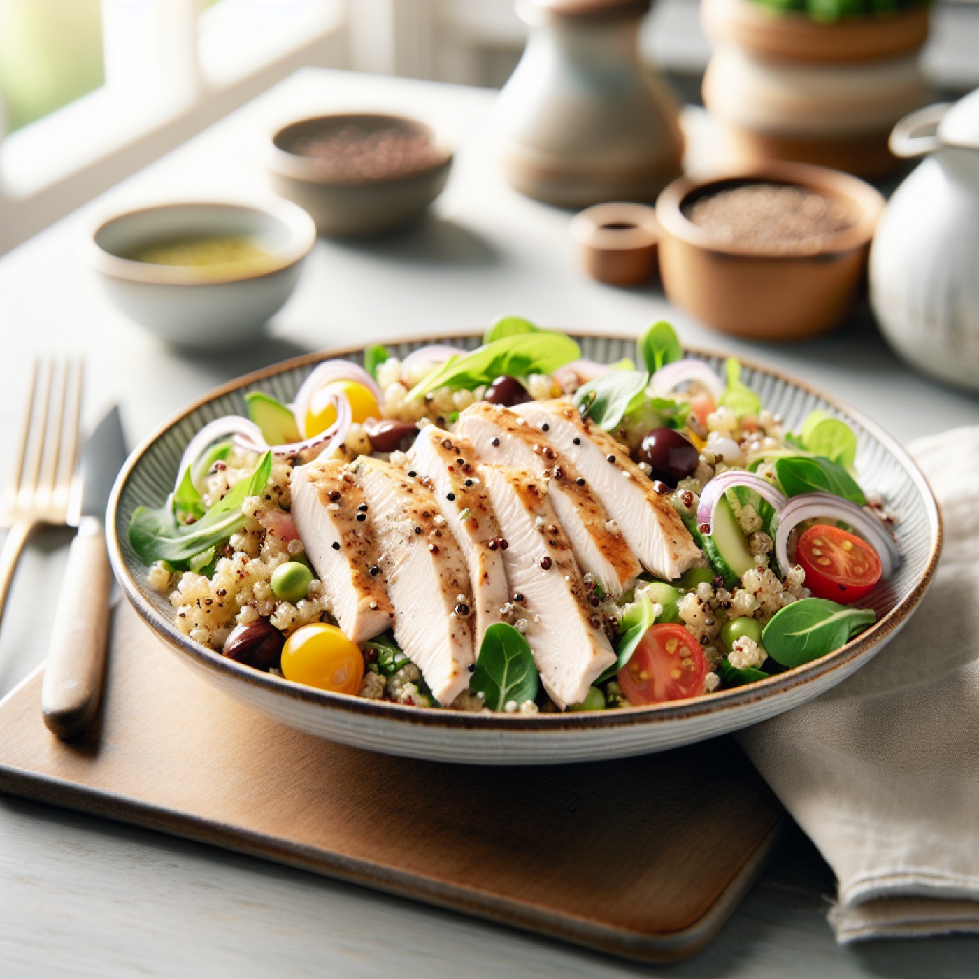 High-Protein Chicken Quinoa Salad with Peas and Mint
