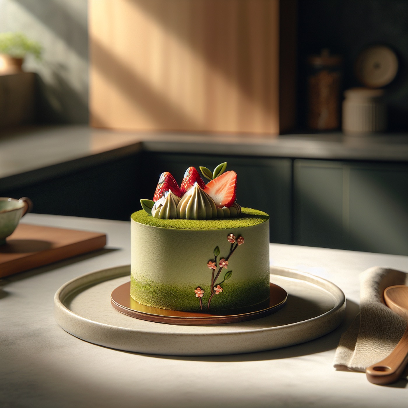 Matcha Strawberry Mousse Cake (Light Spring Dessert)