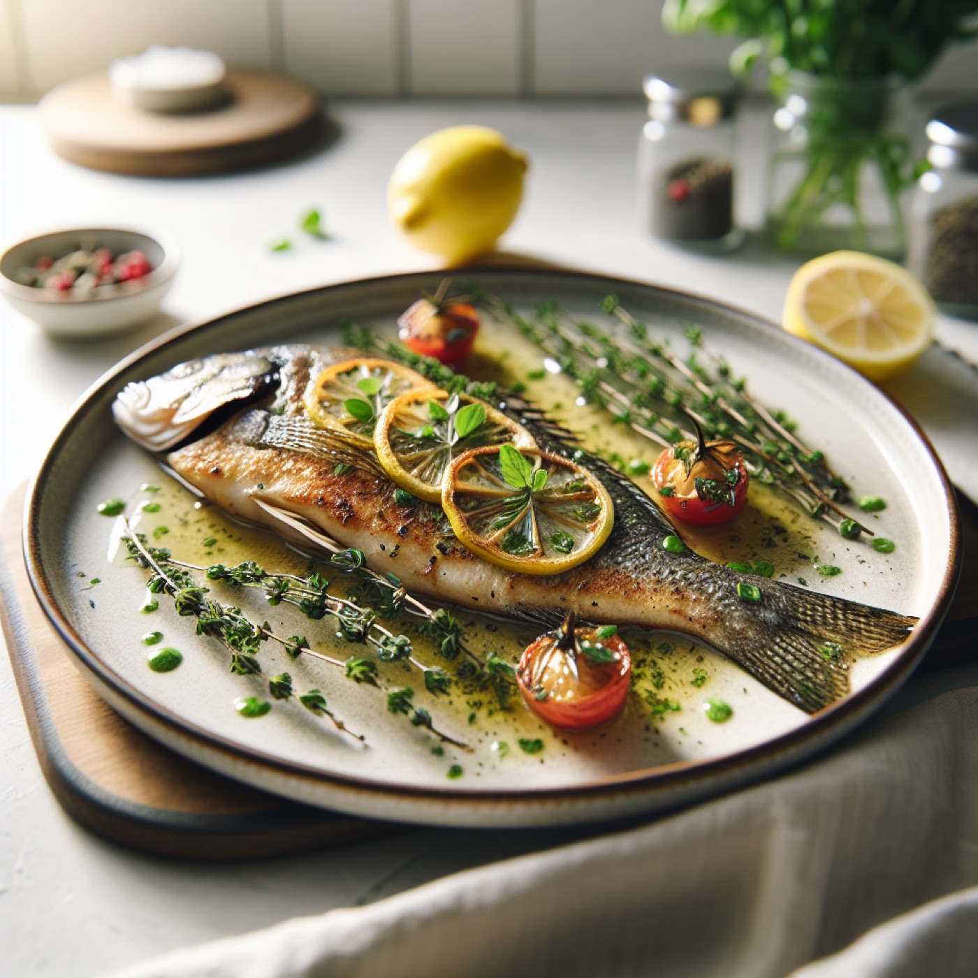 Mediterranean Whole Roasted Sea Bass with Lemon and Herbs