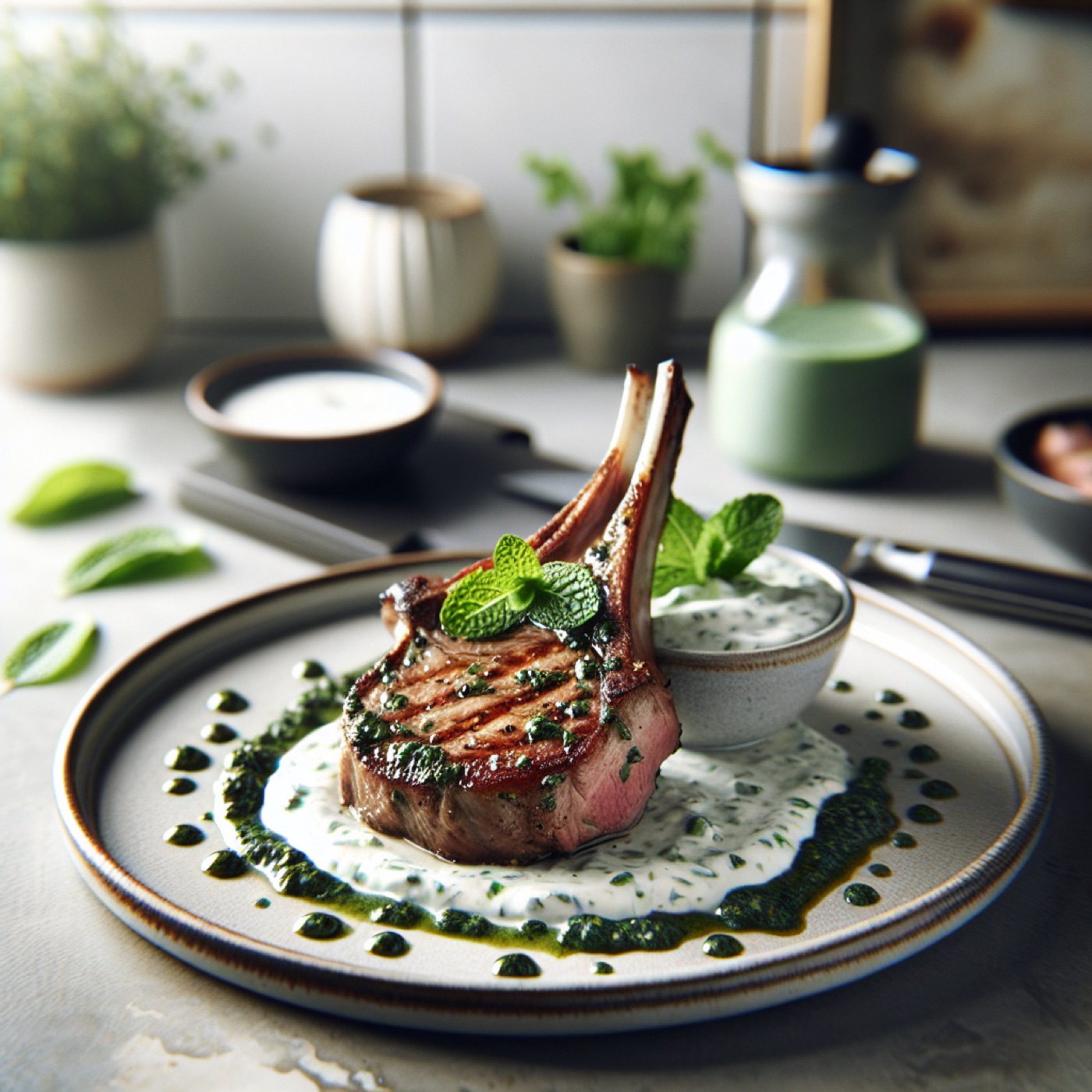 Greek Herb-Crusted Lamb Chops with Mint Yogurt Sauce