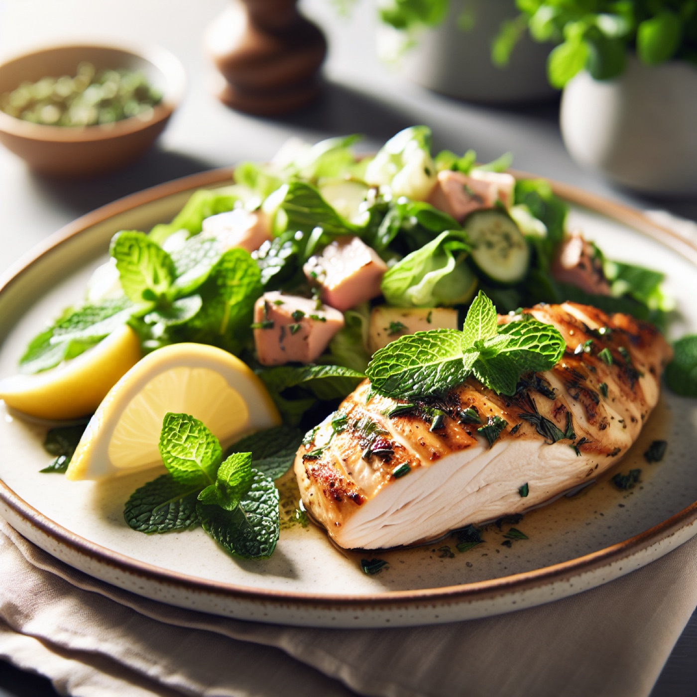 Turkish Herb-Roasted Chicken Breast with Lemon Mint Salad