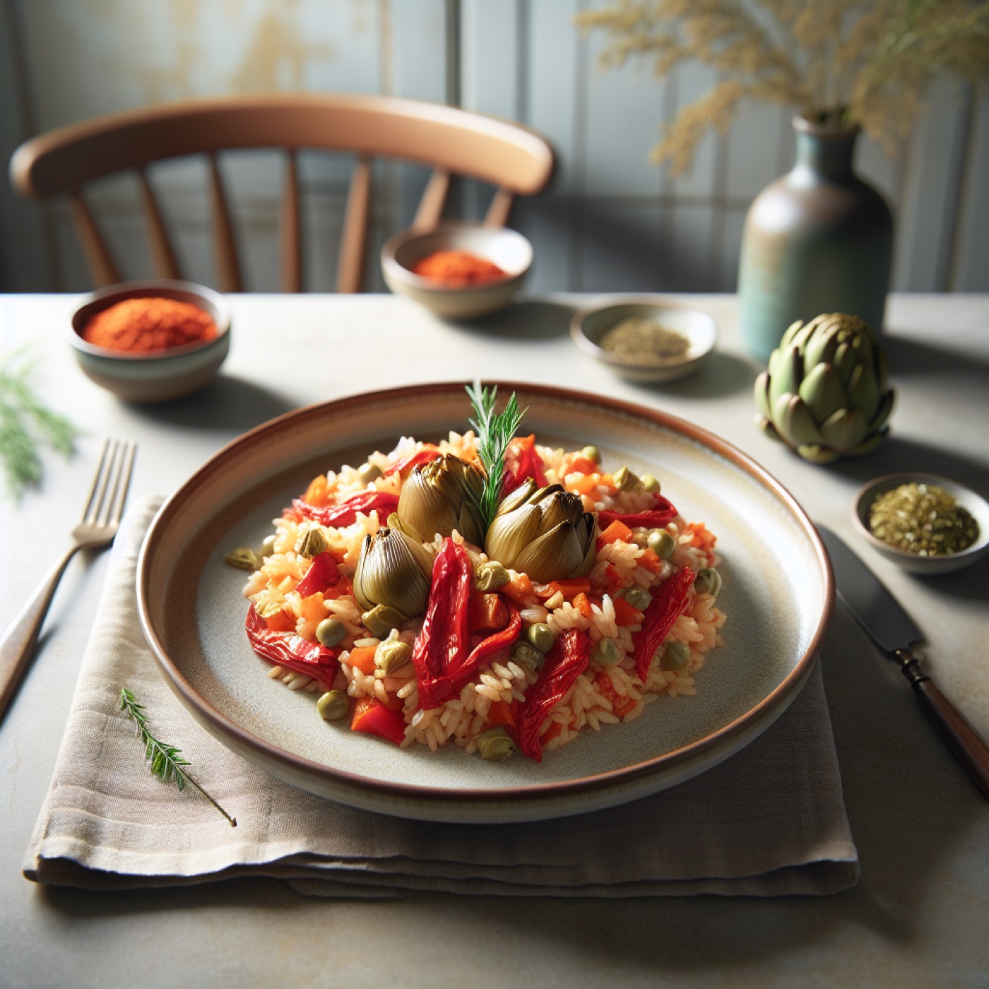Spanish Roasted Red Pepper and Artichoke Rice