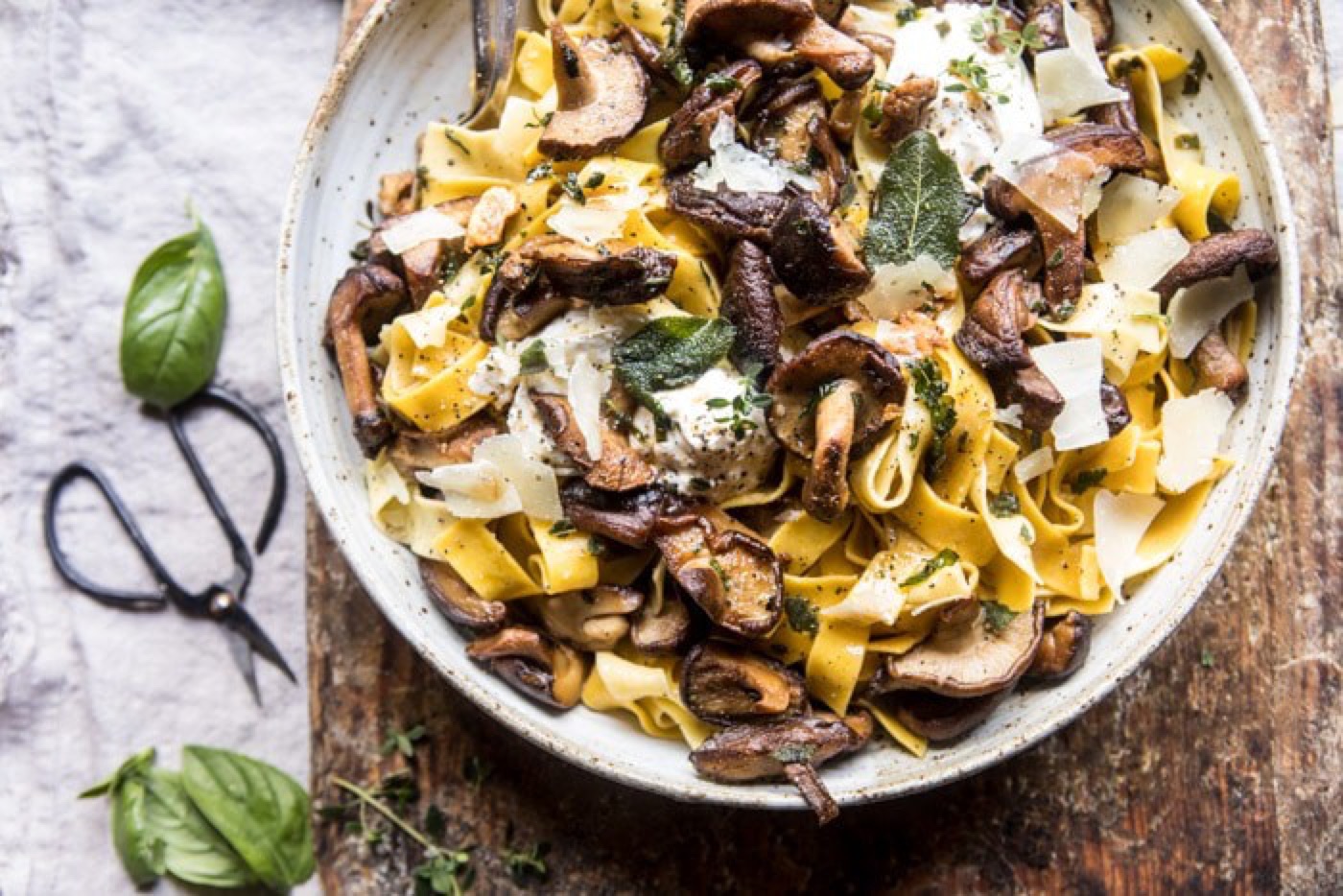 Herby Buttered Wild Mushroom Tagliatelle with Burrata