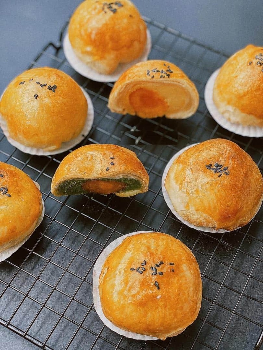 Taiwanese Flaky Mooncakes with Mung Bean and Salted Egg Yolk